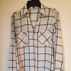 Express Blue Shirt Striped button up V-neck Business Casual Women's XS